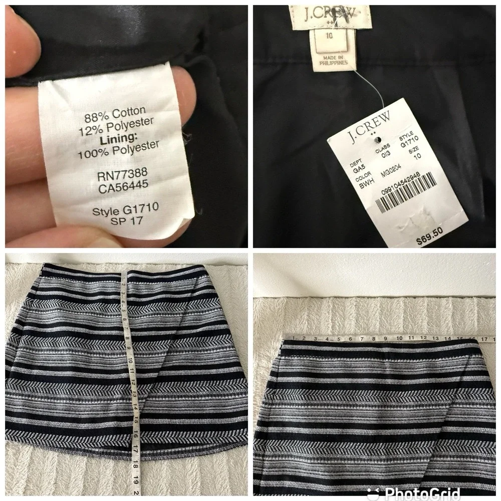 New J. Crew Tweed Faux Wrap Mini Skirt Black White Lined Women's‎ Size 10